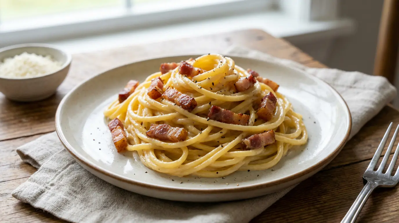 IMG_1-vraie-recette-carbonara-guanciale-authentique Assiette de vraie carbonara romaine au guanciale et pecorino