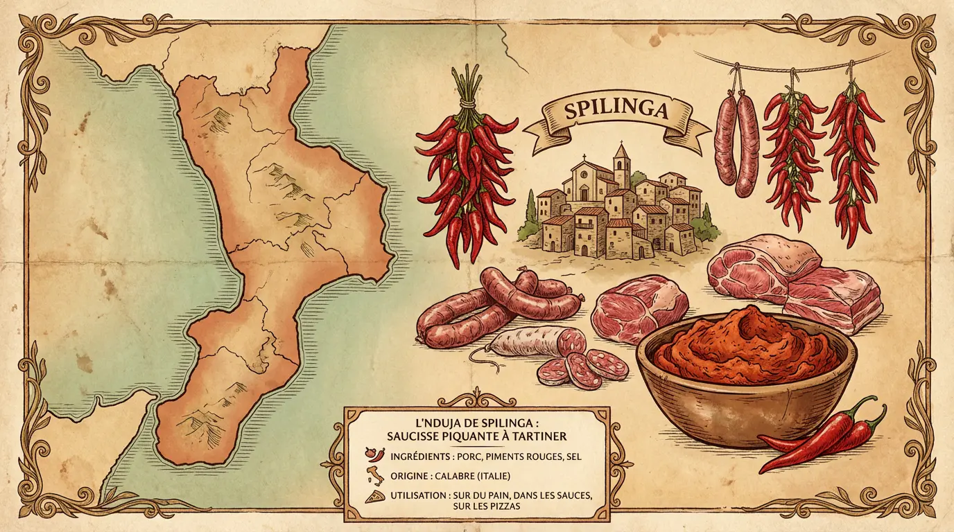 Carte illustrée de la Calabre situant Spilinga berceau de la nduja
