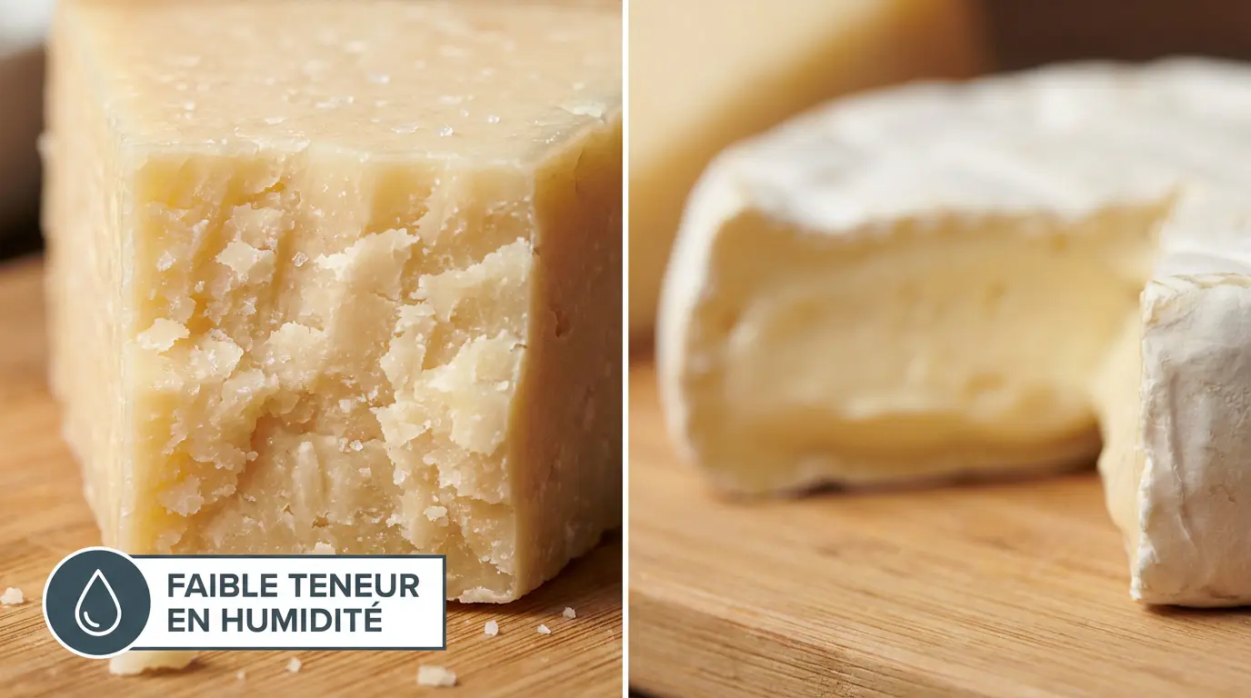 Texture dure et granuleuse du Pecorino comparée à un fromage à pâte molle