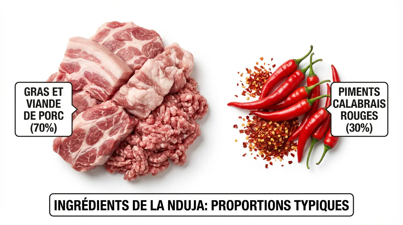 Composition nduja proportion viande et piment calabrais
