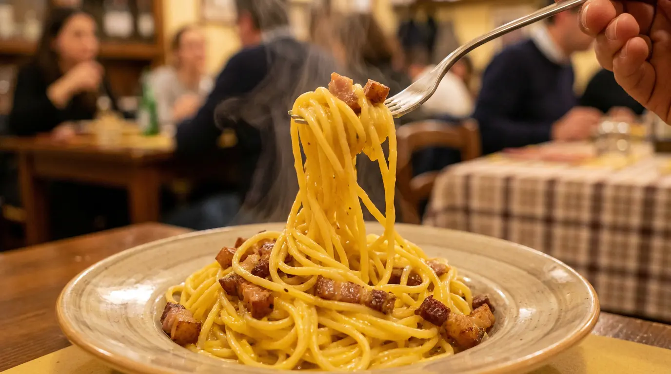 Dégustation spaghetti carbonara authentique sans crème