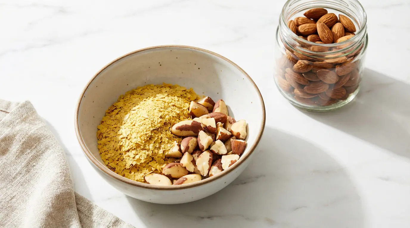 Levure nutritionnelle et noix du brésil comme substitut végétal au fromage