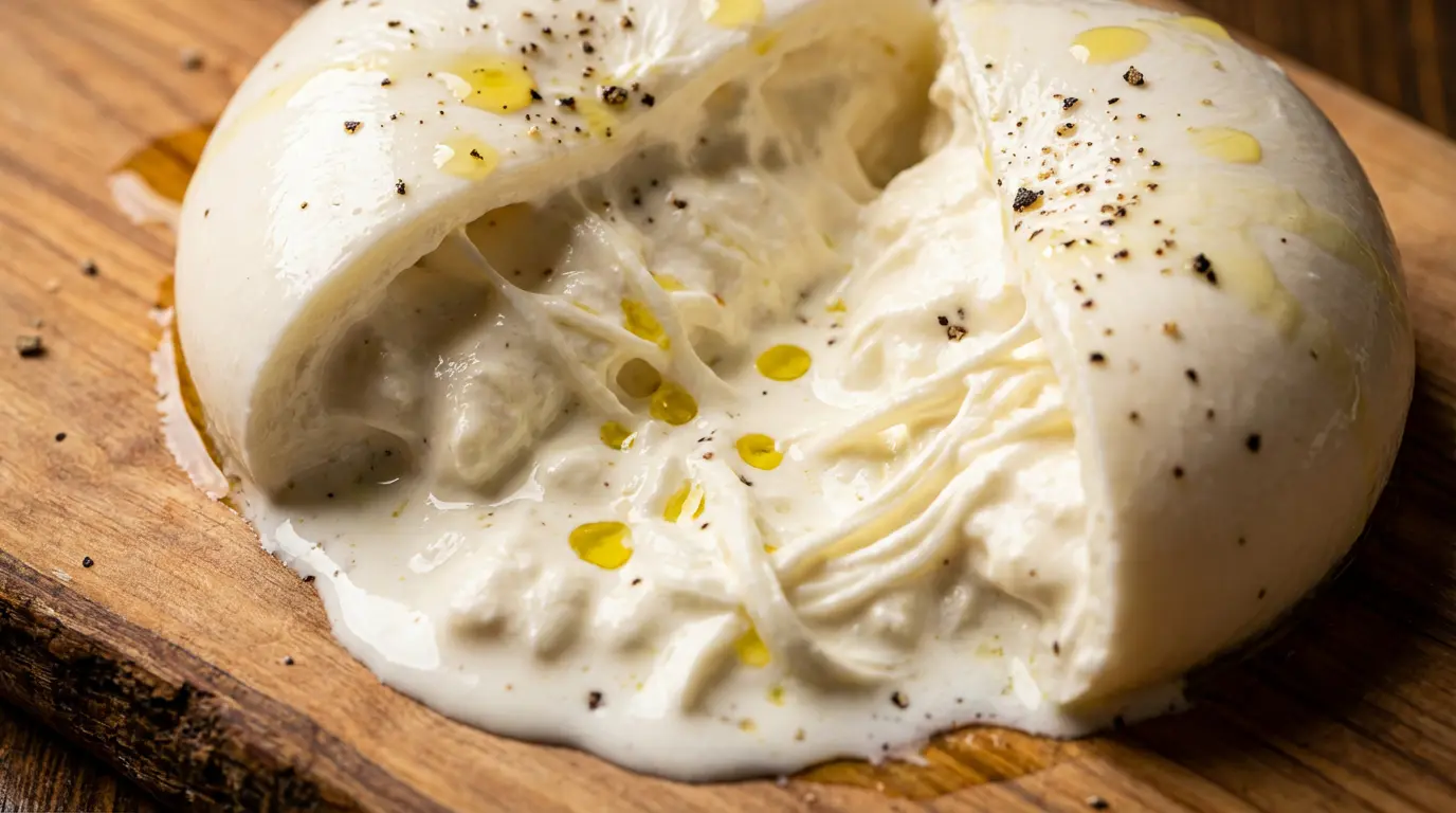 Texture crémeuse stracciatella cœur de burrata