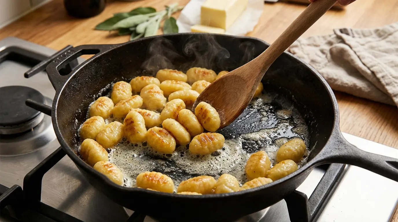 Cuisson des gnocchis à la poêle pour une texture dorée et croustillante