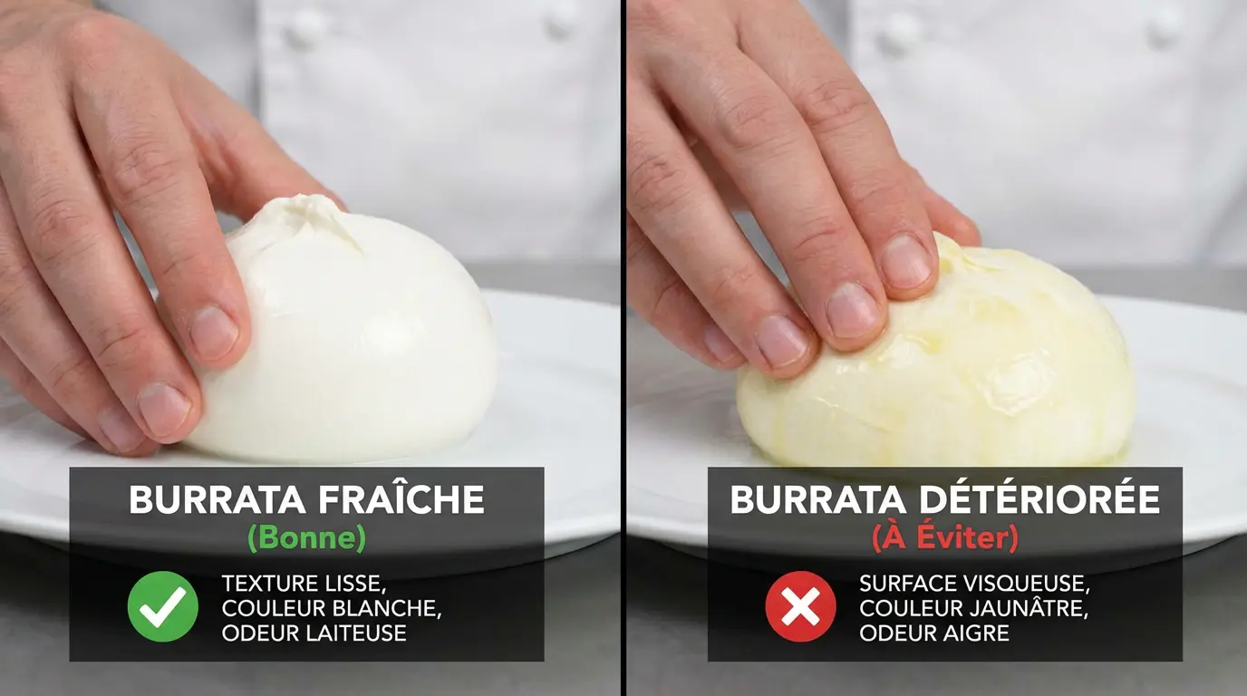 Comparaison texture burrata saine et burrata gluante