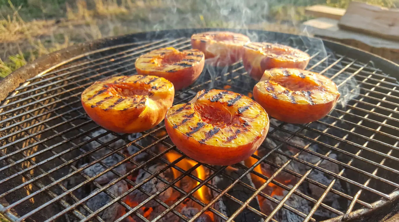 Pêches grillées au barbecue avec marques de cuisson