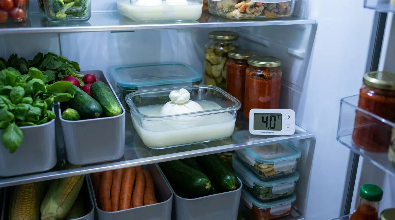 Conservation burrata frigo dans liquide original