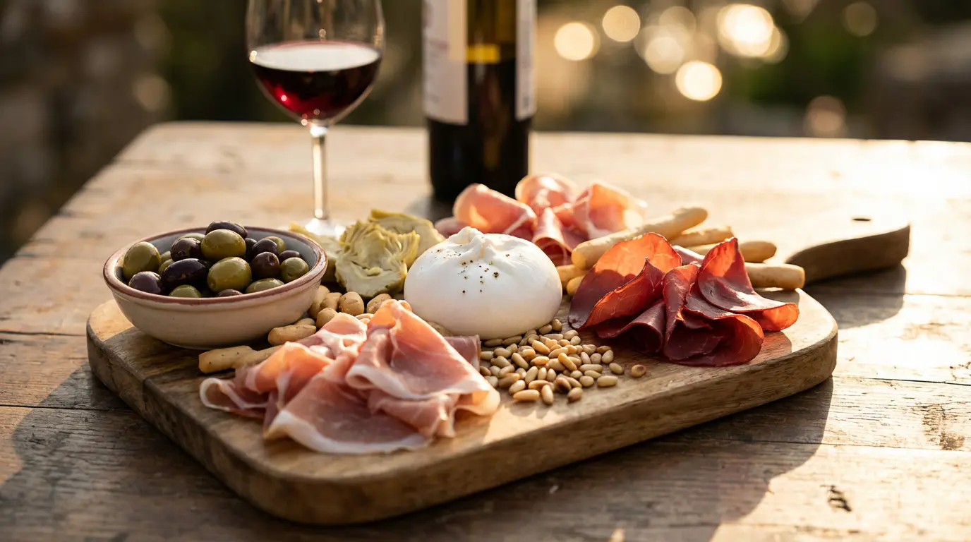 Planche apéritive charcuterie italienne et burrata