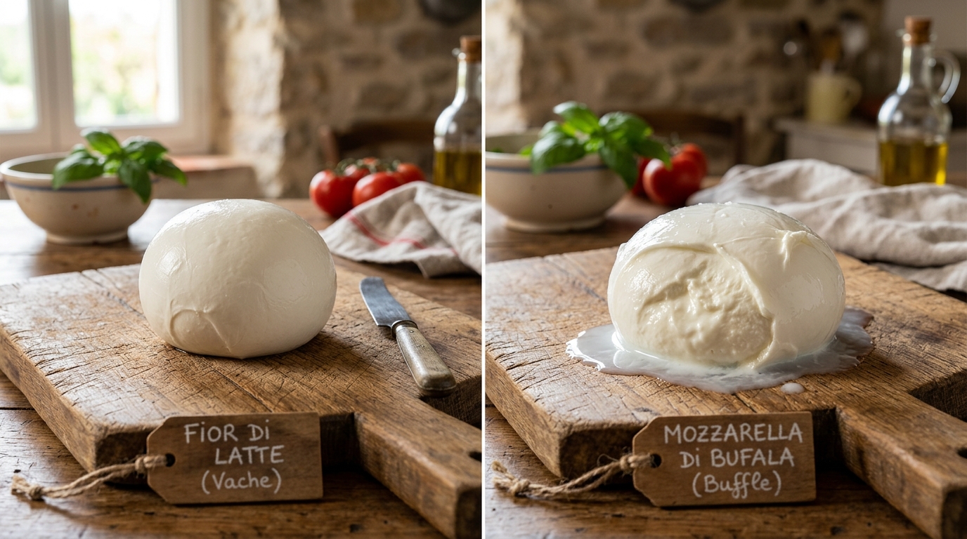 Comparaison entre la mozzarella fior di latte et la mozzarella di bufala