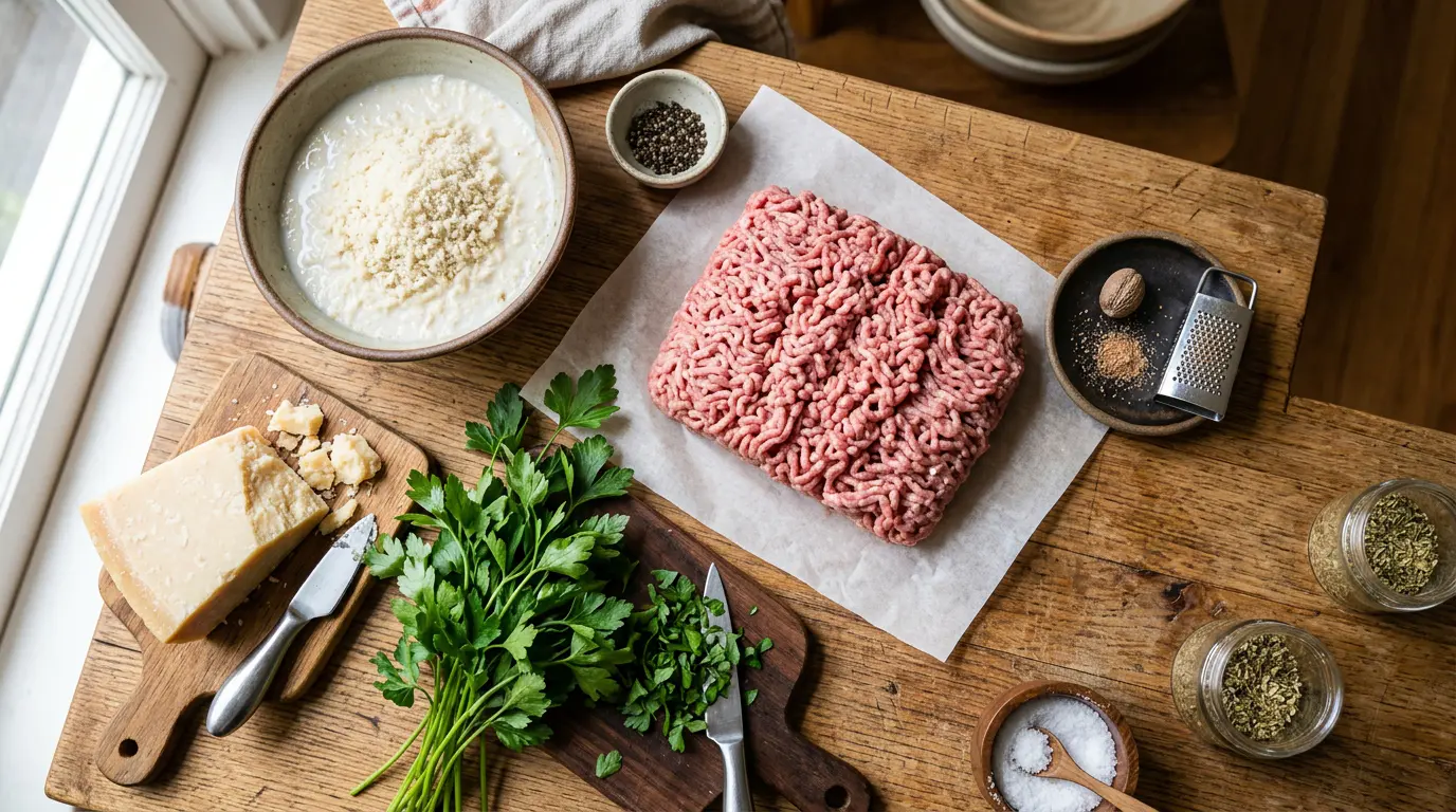 Ingrédients de base pour préparer des boulettes de viande italiennes authentiques