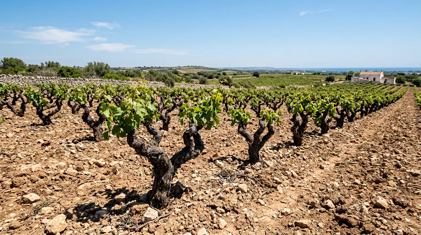 Terroir calcaire et vignes anciennes sous le soleil du Salento dans les Pouilles