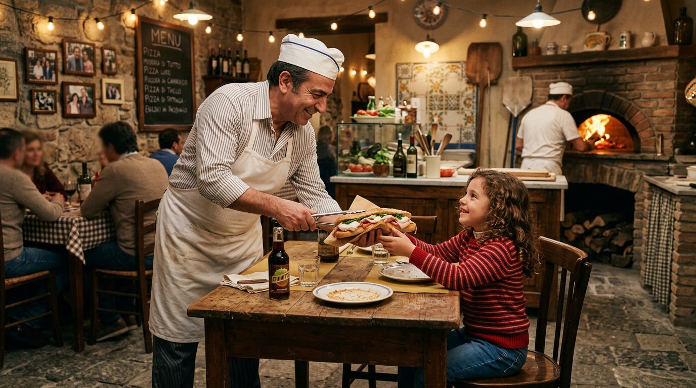 Ambiance historique d'une pizzeria familiale en Campanie dans les années 80