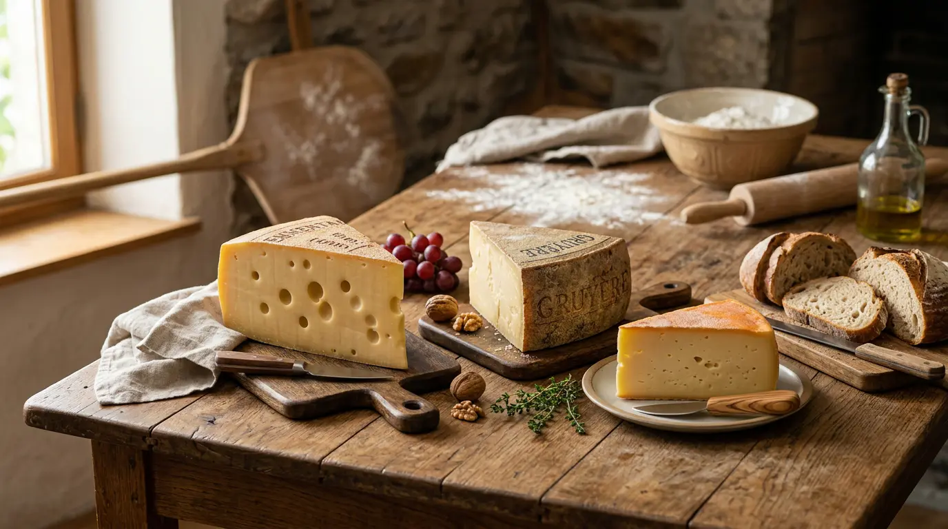 Morceaux d'emmental, gruyère et fontina pour garnir une pizza