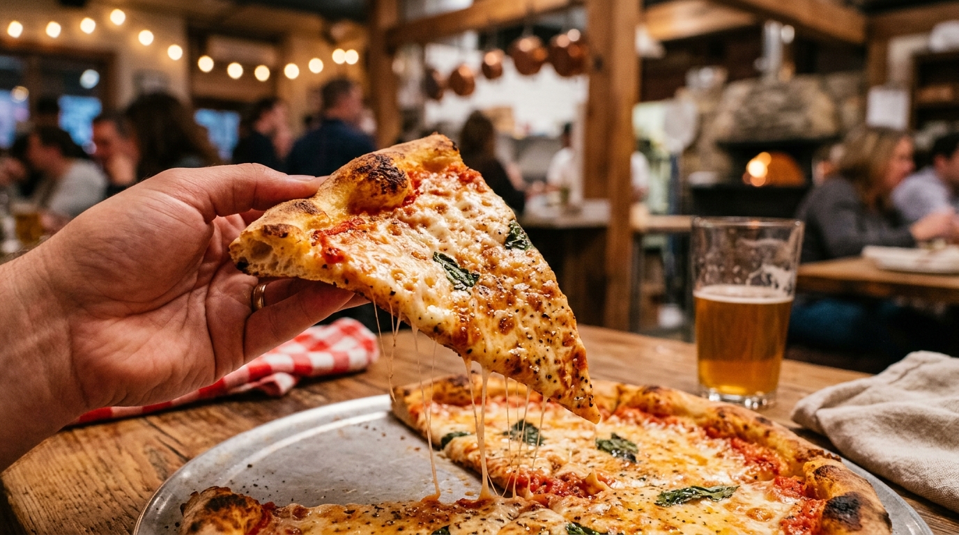 Part de pizza parfaite avec un fromage fondu de manière homogène