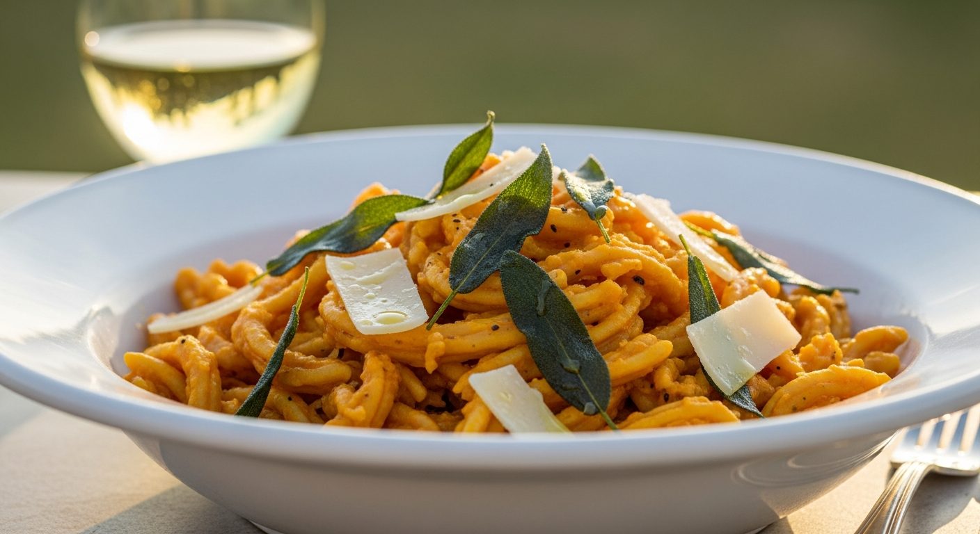 Assiette de butternut pasta garnie sauge et parmesan