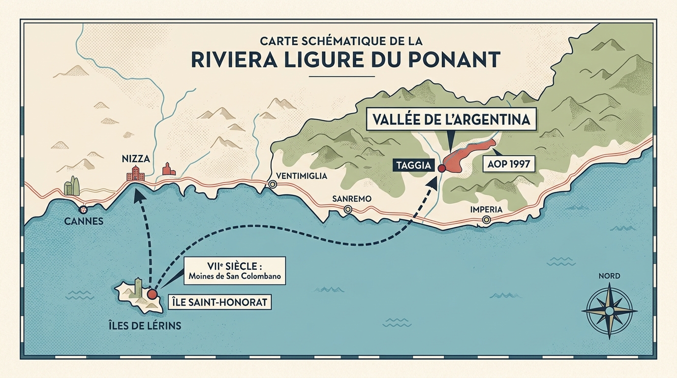 Carte vallée Argentina Ligurie origine olives taggiasche