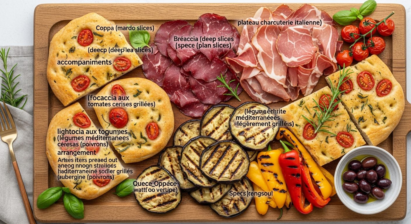 Plateau charcuterie italienne coppa bresaola speck et légumes grillés
