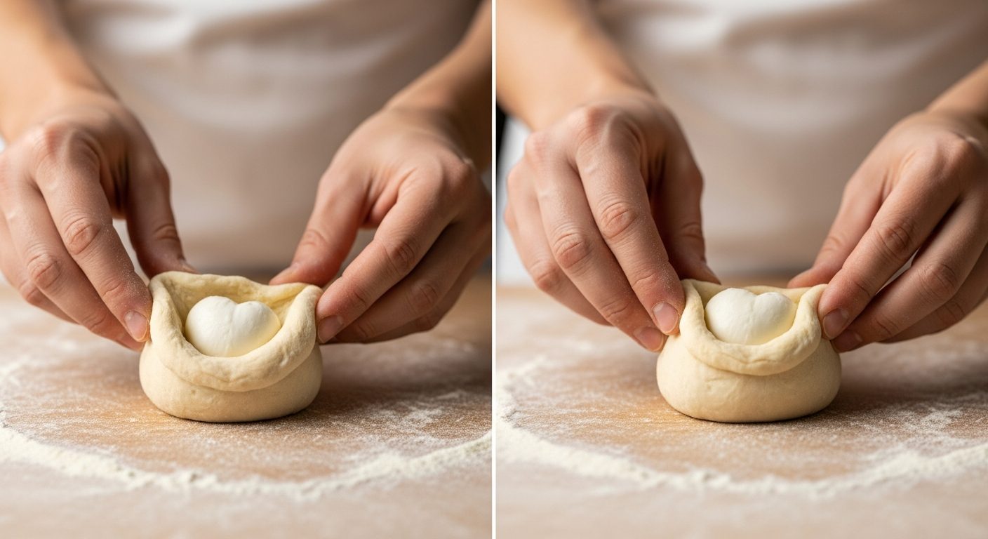 Formation d'arancini étape par étape avec mains