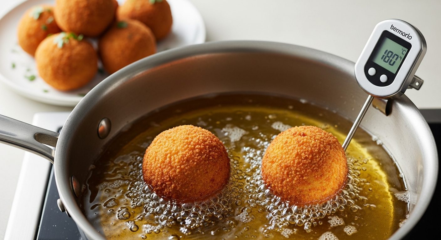 Friture arancini à 180 degrés avec thermomètre