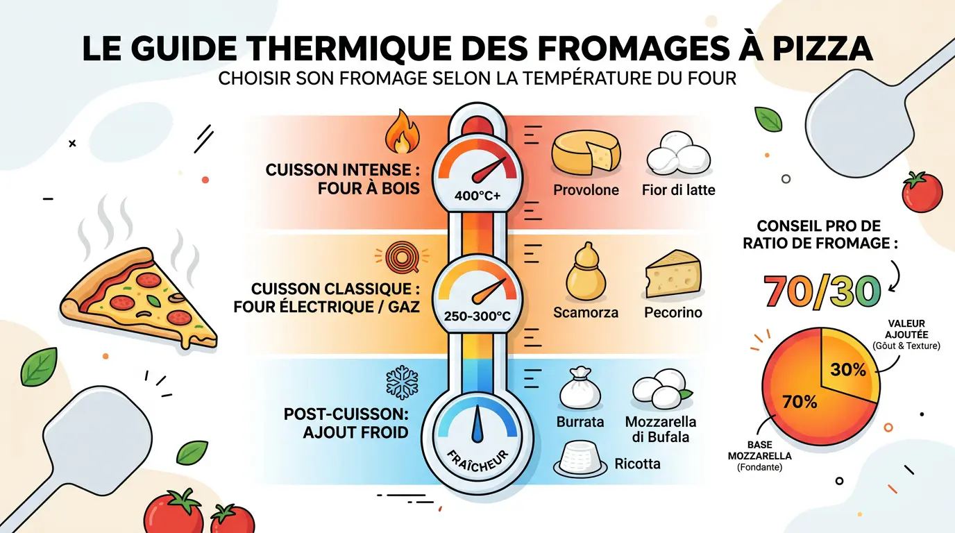 Infographie températures cuisson fromages pizza italienne et ratios