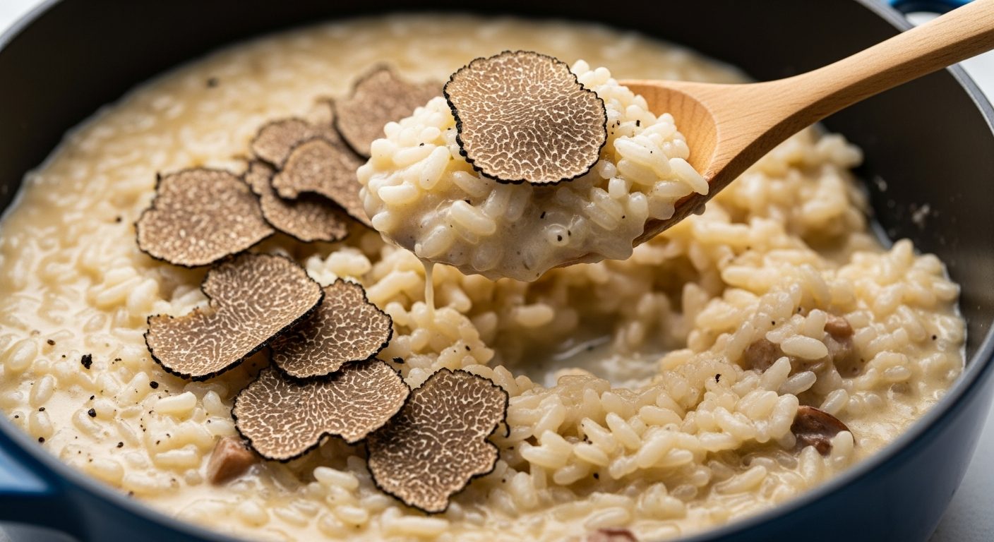 Risotto à la truffe crémeux dans casserole