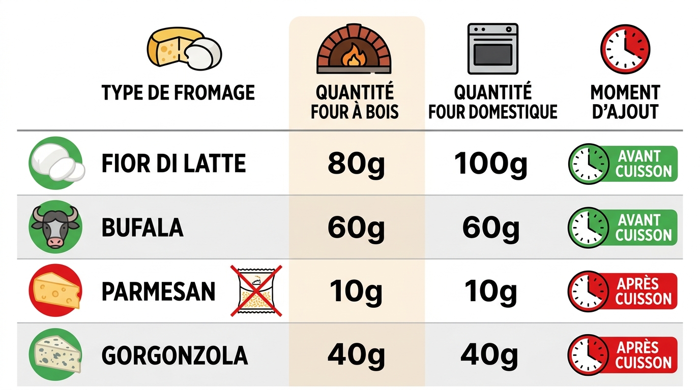 Tableau grammages fromages italiens pizza four bois et four maison