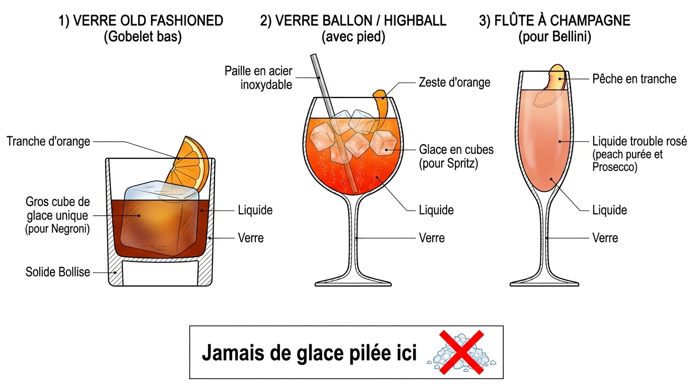 Schéma verres cocktails italiens old fashioned highball flute
