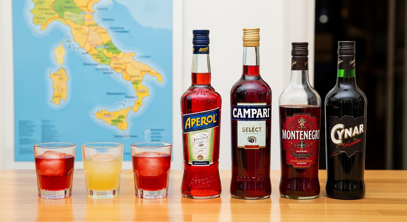 Bouteilles amers italiens Campari Aperol Select Montenegro Cynar comparatif