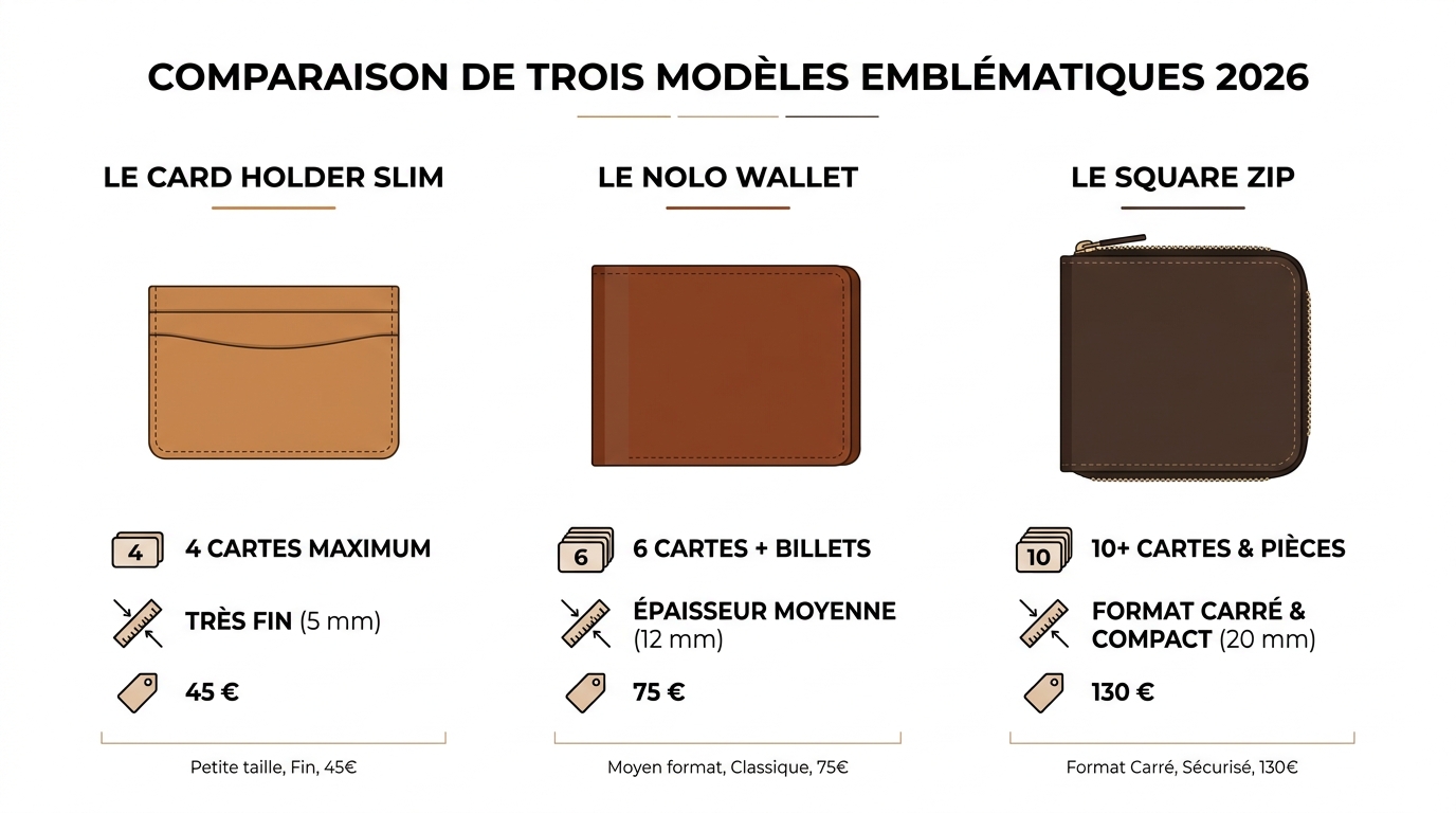 Comparatif visuel modèles Il Bussetto 2026 Card Holder NoLo Square Zip prix