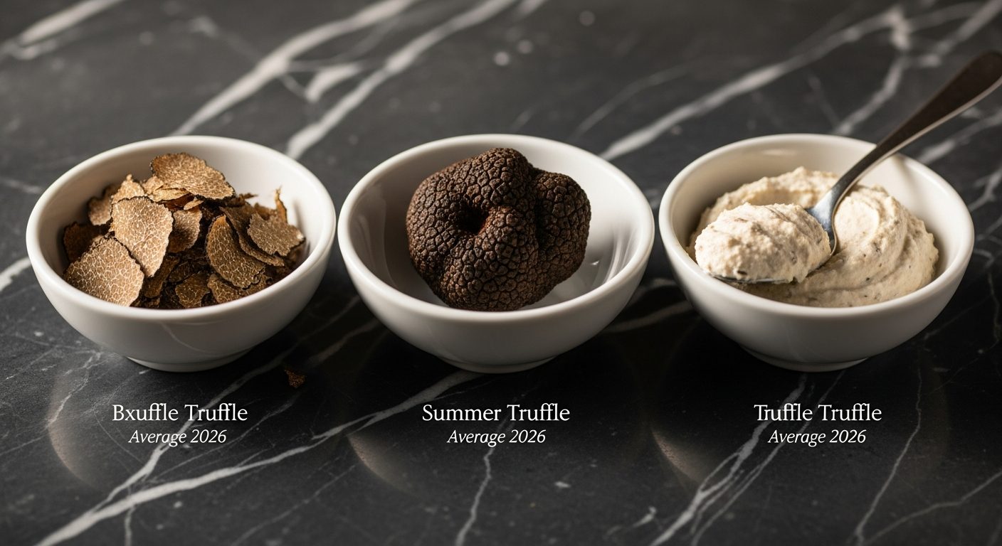 Comparatif visuel truffe noire fraîche truffe d'été et crème de truffe
