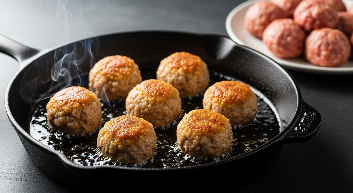 Polpettes dorées à la poêle dans huile d'olive cuisson traditionnelle