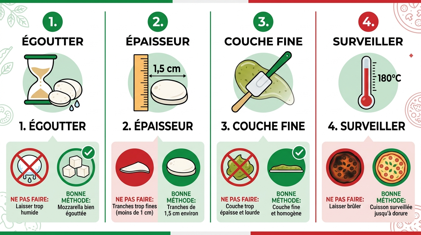 Infographie 4 étapes réussir bruschetta sans erreurs