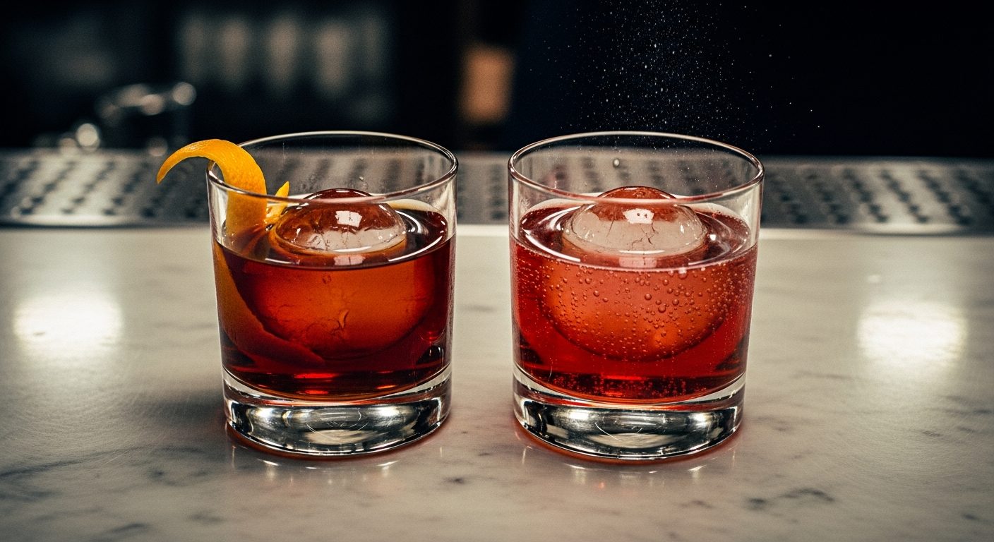 Comparaison visuelle Negroni classique et Negroni Sbagliato pétillant