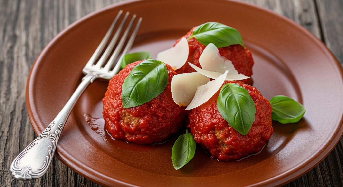 Assiette polpettes sauce tomate basilic parmesan recette traditionnelle