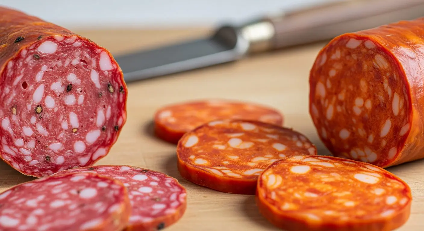 Comparaison tranches spianata piccante et chorizo espagnol