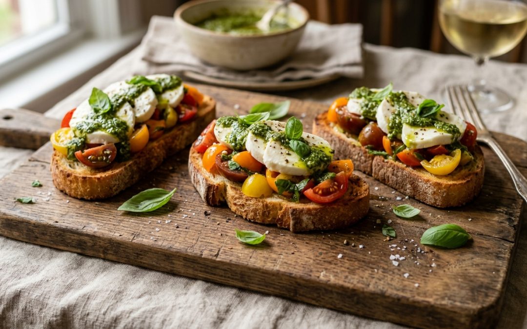Bruschetta tomate mozza pesto : la recette croustillante en 15 minutes