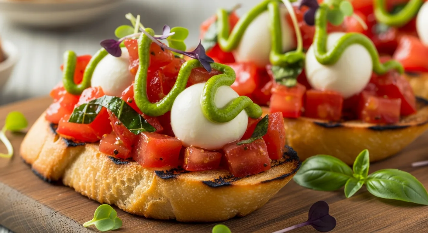 bruschetta-tomate-mozzarella-pesto_cover Bruschetta tomate mozzarella pesto : la recette croustillante en 15 minutes