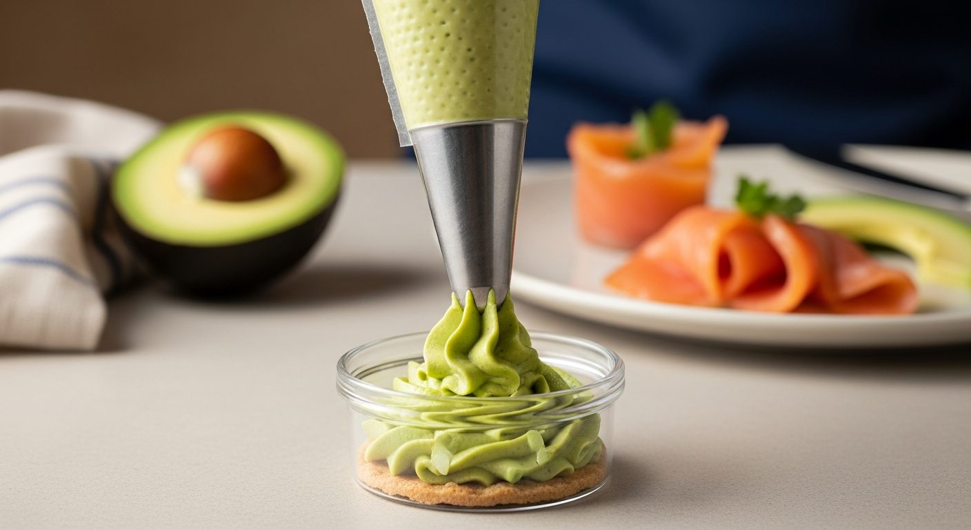 Technique dressage verrine avocat mascarpone poche à douille