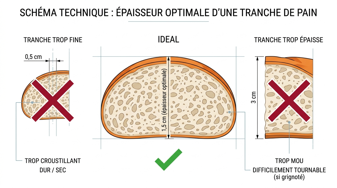 Schéma épaisseur idéale pain bruschetta 1,5 centimètres