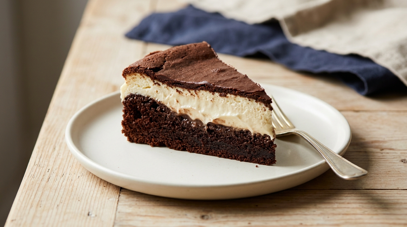 Tranche de gâteau chocolat mascarpone texture fondante