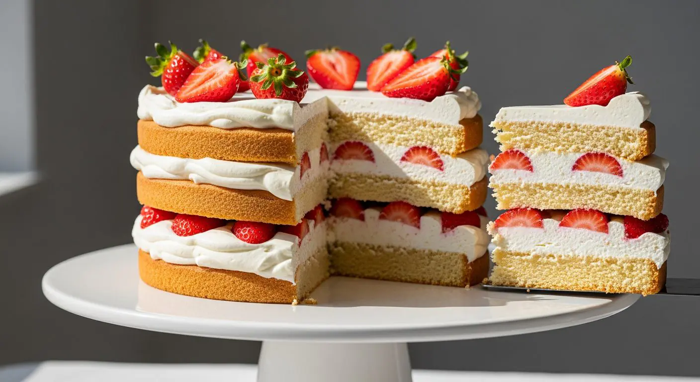 Gâteau aux fraises et mascarpone coupé en parts