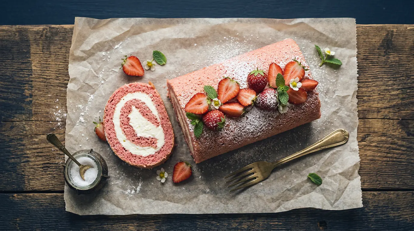 Gâteau roulé fraises mascarpone en spirale