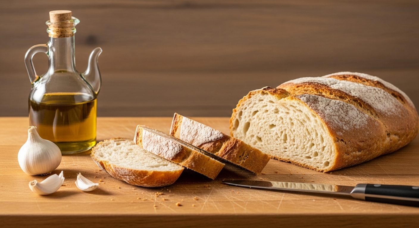 Pain de campagne ail et huile olive pour bruschetta hiver