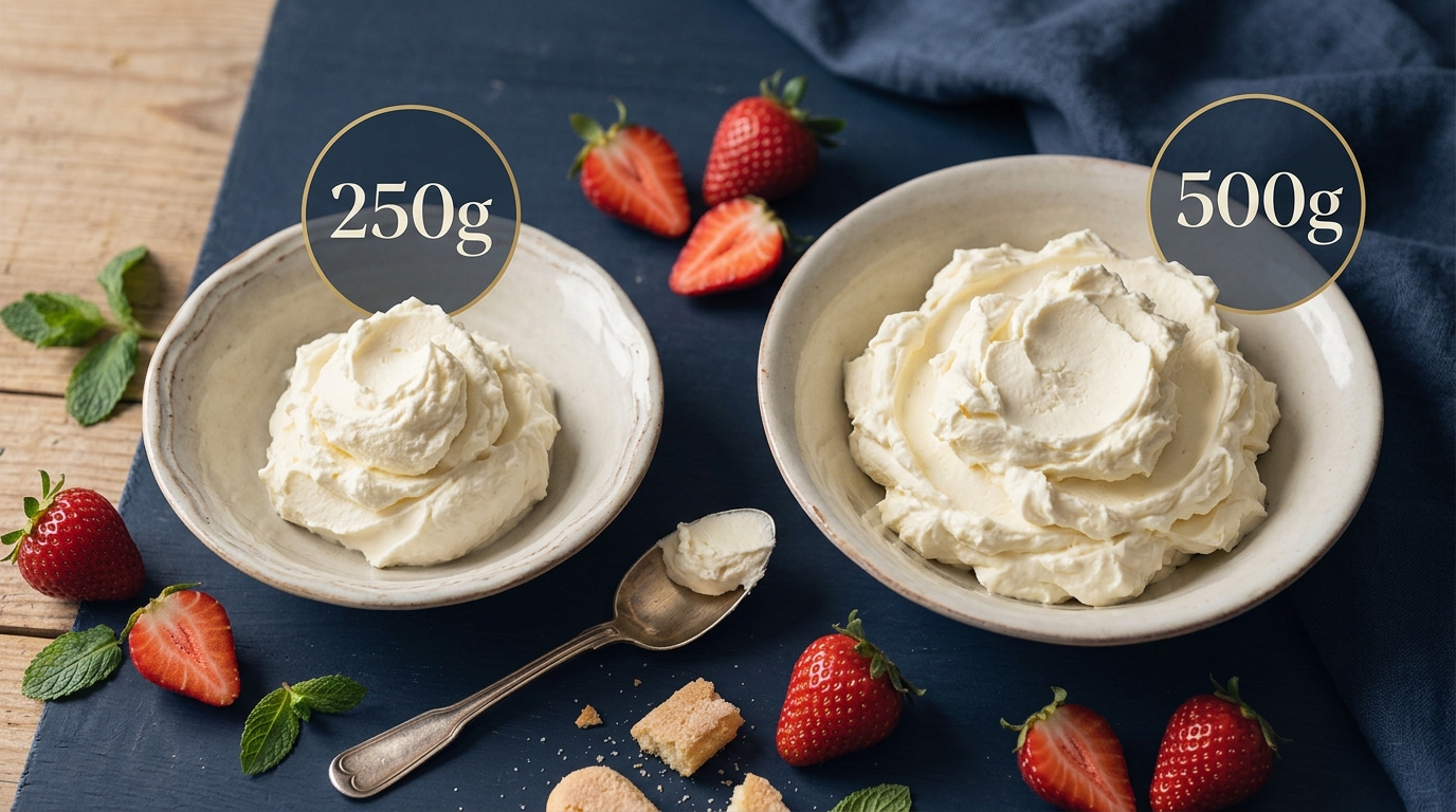 Comparaison proportions tiramisu fraise 250g vs 500g mascarpone