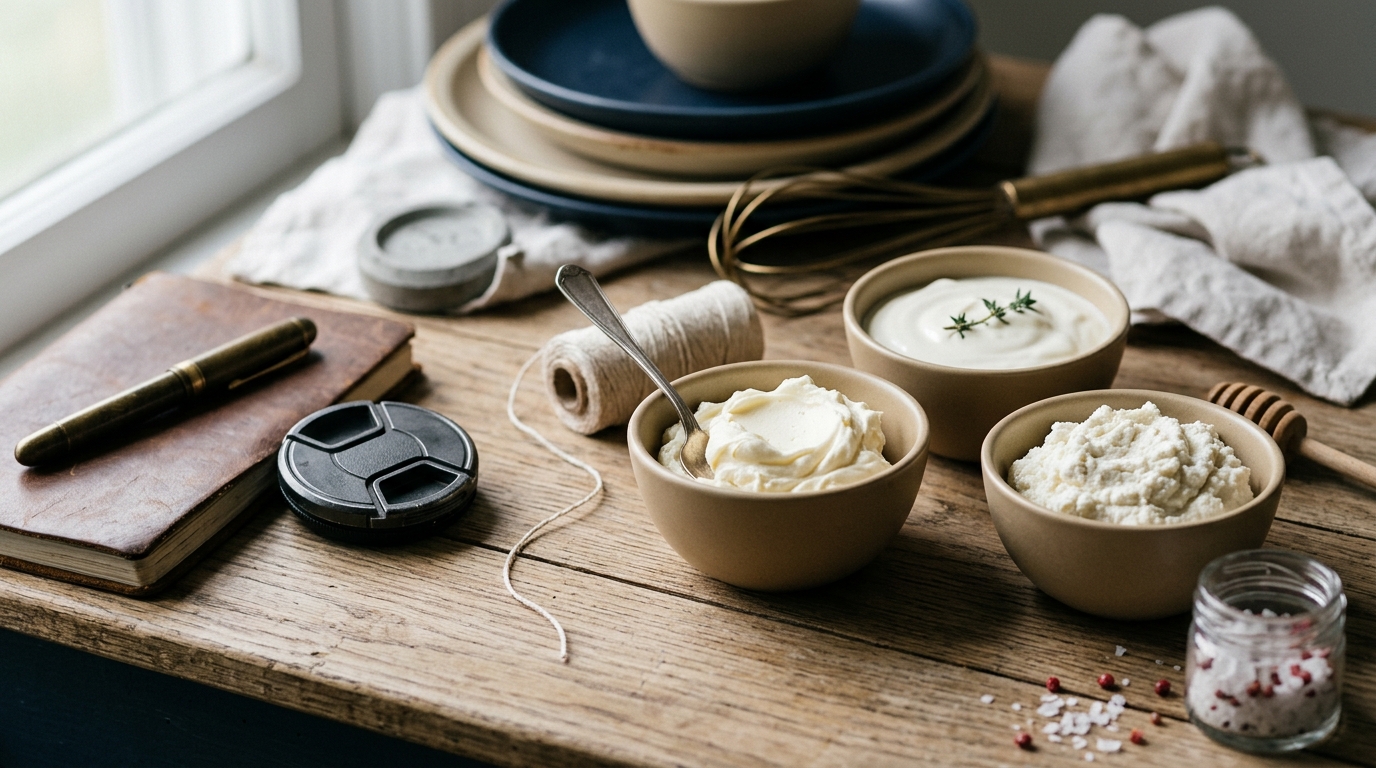 Tableau comparatif substitutions mascarpone crème fraîche ricotta
