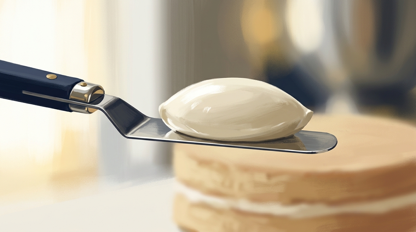 Texture crémeux mascarpone sur spatule pour garniture gâteau