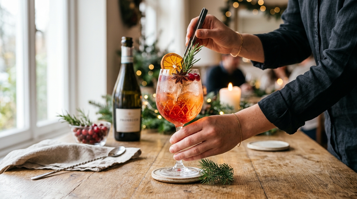 Verre spritz noël cocktail garni décoré festif