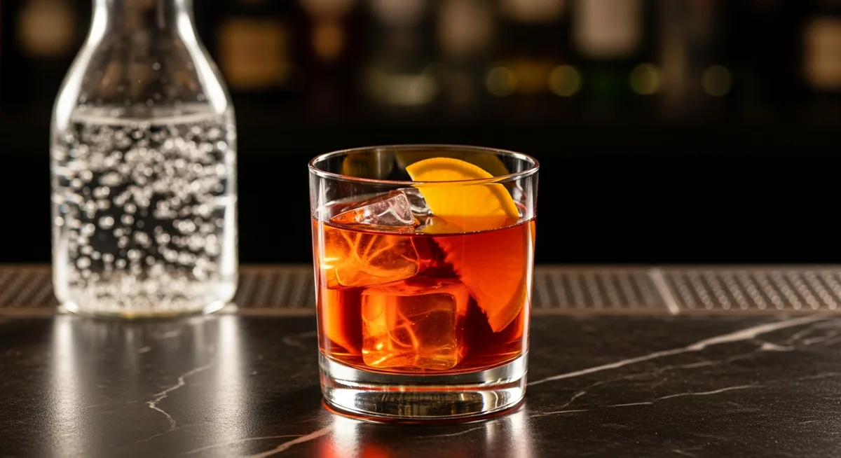 Verre d'Americano classique au Campari sur comptoir de bar