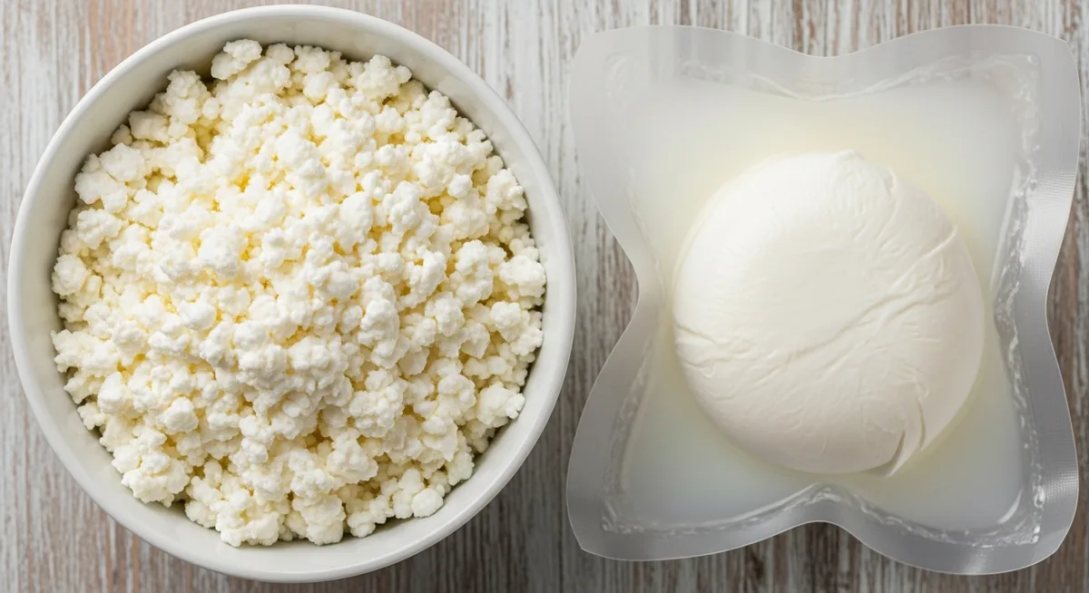 Comparaison cottage cheese 5% et mozzarella classique