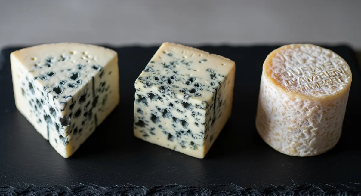 Comparaison visuelle Roquefort Bleu d'Auvergne Fourme d'Ambert